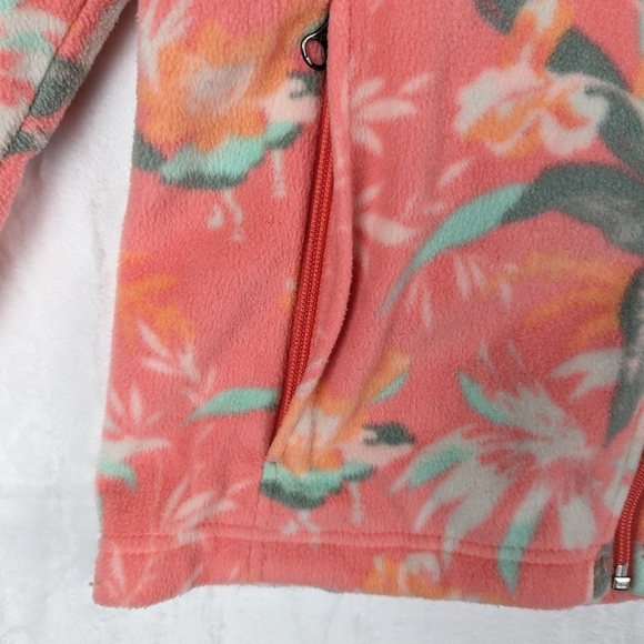 Columbia Floral Fleece Jacket Youth XL Peachy Pink Green - Picture 7 of 15